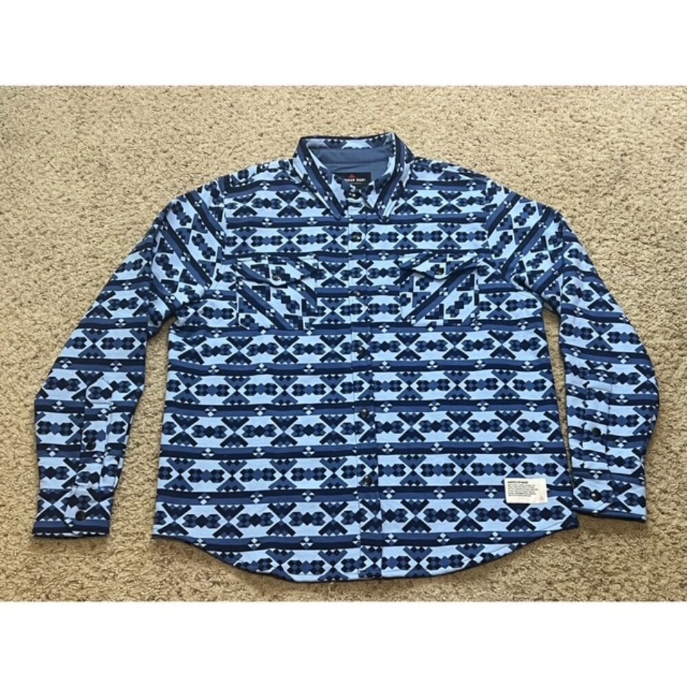 American Giant Blue Geo Print Redwood Fleece Overshirt Jacket Size XL EUC Aztec